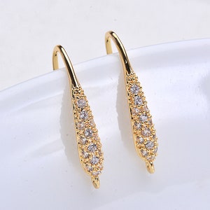 2pcs,1 pairs-gold plated brass cubic zirconia Ear wire, Earring Hooks