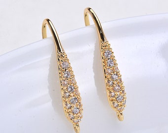 14Kゴールドメッキイヤリング金具、キュービックパヴェイヤリング
