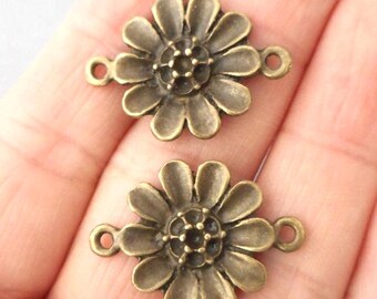 6pcs- Bronze Tone Daisy Flower Connector for Jewelry Making, Earring Findings