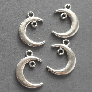 10pcs-2 sided silver tone Moon earring connector, 2 loop silver tone moon charm,DIY minimalist earrings