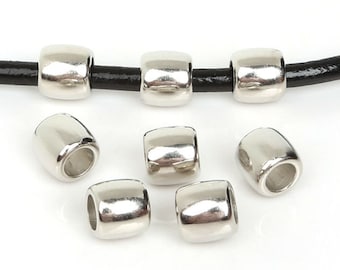 10pcs--7mm big hole silver barrel beads, 11mmX10mm silver spacer beads, silver stopper beads, silver tone big hole tube beads