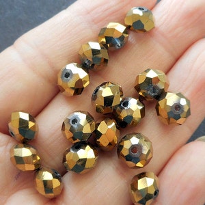 20pcs- Czech glass beads, gold coated faceted glass rondelle beads