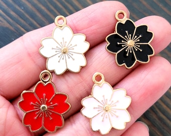 4pcs-Enamel Flower Charms for Jewelry Making, Gold Tone Sakura Flower Pendant,-pick the color
