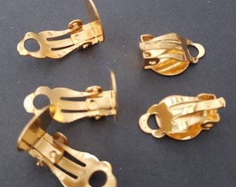 8pcs, 4 paris- gold plated Clip on earring finding, earclips with 10mm pad, nickel lead free-more colors