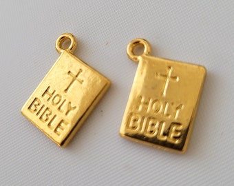 6pcs-2 sided religious charm, gold tone Bible charm, Bible earrings