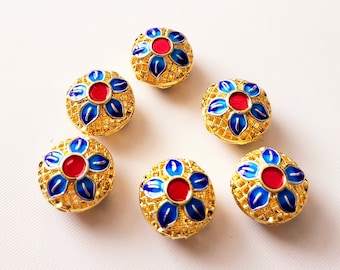 Filigrane Cloisonne Perlen - Vergoldetes Messing mit Emaille Spacers (2 Stück)