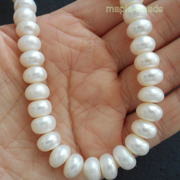 8pcs-8mm-9mm white pearls, ivory Pearls- Genuine fresh water Pearl rondelle beads