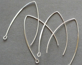 6pcs, 3 pairs-Kidney ear wires, silver tone Earring Hook, DIY earring Findings, Long ear hooks