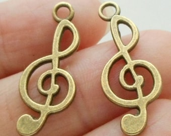 8pcs- 1" Music sign charm-1 loop-Antique Brass metal Charm pendant beads-A 1899