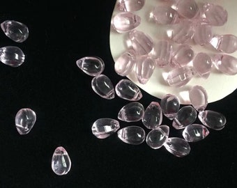 20pcs-side to side drilled tear drop beads, Clear Pink Czech glass beads (9mmX6mm)