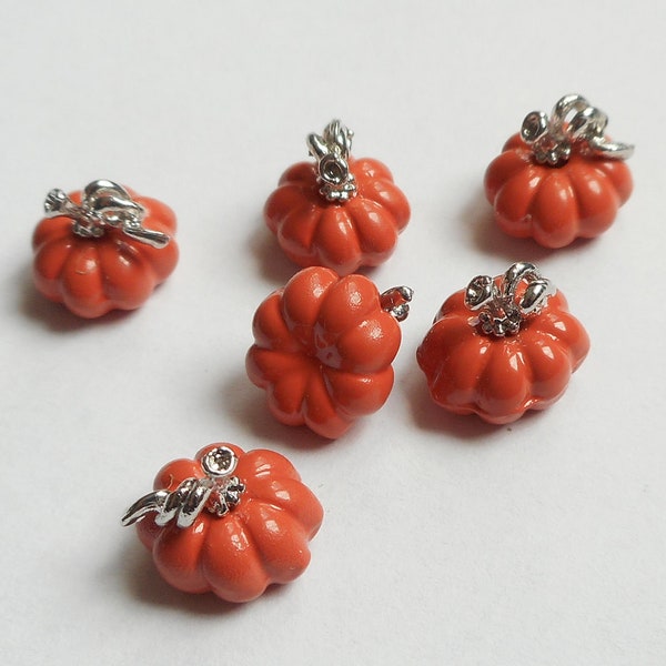 4pcs-3D silver tone enamel Orange pumpkin charm