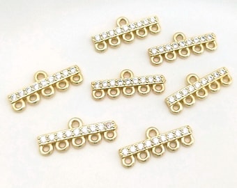 4pcs-5-strand gold plated brass CZ Bar connector-multi strand end bars, Jewelry making supply