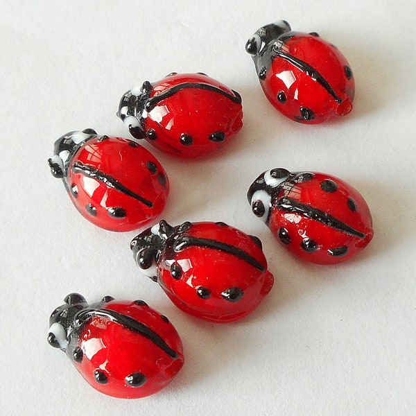 6pcs-15mmX10mmX7mm red black Ladybug lampwork glass beads, insect glass beads