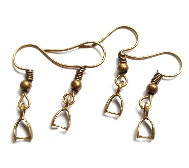 20pcs, 10pairs-bronze tone Ear wire with Pinch Bail, Earring Hooks for Dangle Earrings -silver, rose gold available image 2