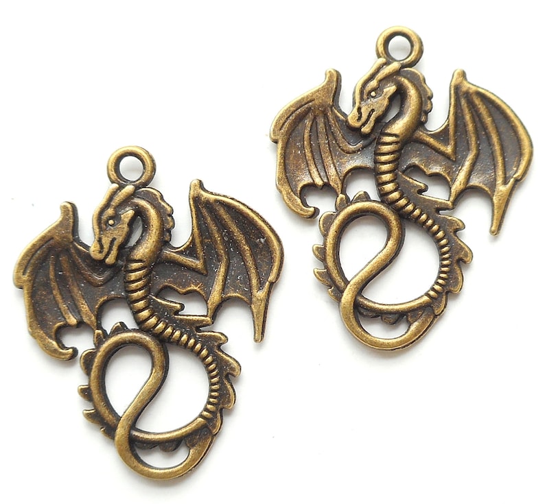2pcs-1.5 silver tone Dragon charm pendant-silver tone dragon pendant