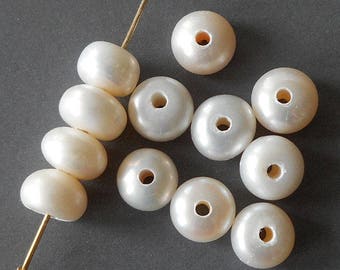 10pcs,  2mm  hole, white ivory rondelle Pearls-Genuine fresh water Pearl loose beads