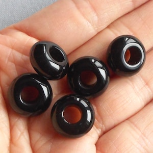 4pcs-4mm big hole-13mm Black Onyx gemstone European beads-pick other gemstone