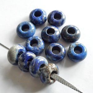 4 Stück unbehandelte natürliche Lapis Lazuli Edelstein Perlen, Großlochperlen