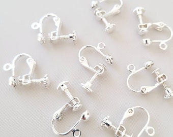6pcs, 3 pairs-Silver Screw in Clip earring findings Screw back clips,non pierced clip adjustable silver clip adaptor nickel lead free
