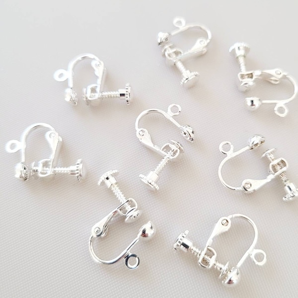 6pcs, 3 pairs-Silver Screw in Clip earring findings Screw back clips,non pierced clip adjustable silver clip adaptor nickel lead free