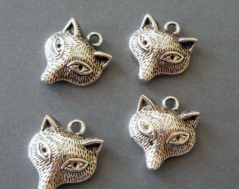 4pcs-silver Fox head charm-Antique silver tone  fox face charm