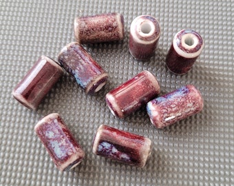 10pcs-handmade bordeaux porcelaine ronde perles de tube-17mmX8mm Porcelaine / Céramique tube Perles