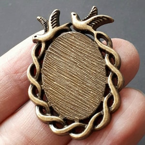 Conjunto de 3 peças para cabine de 25mm x 18mm, configuração de bandeja de pássaro de latão antigo, configuração de cabochão, configuração de pingente, configuração de moldura-