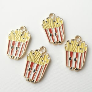 6pcs-gold tone enamel French Fries Charm,food charm