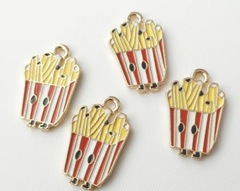 6pcs-gold tone enamel French Fries Charm,food charm