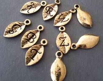 26 Alphabet Letters set-Leaf charm- gold tone letter leaf charm