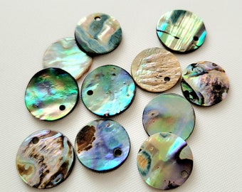 6 Stück echte Abalone Paua Muschel Scheiben Perlen, 2 seitige, 14 mm Abalone Perlen, 1 Loch gebohrt