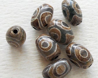6pcs-12mmX7mm Tibetan Natural veins Agate gemstone   barrel beads