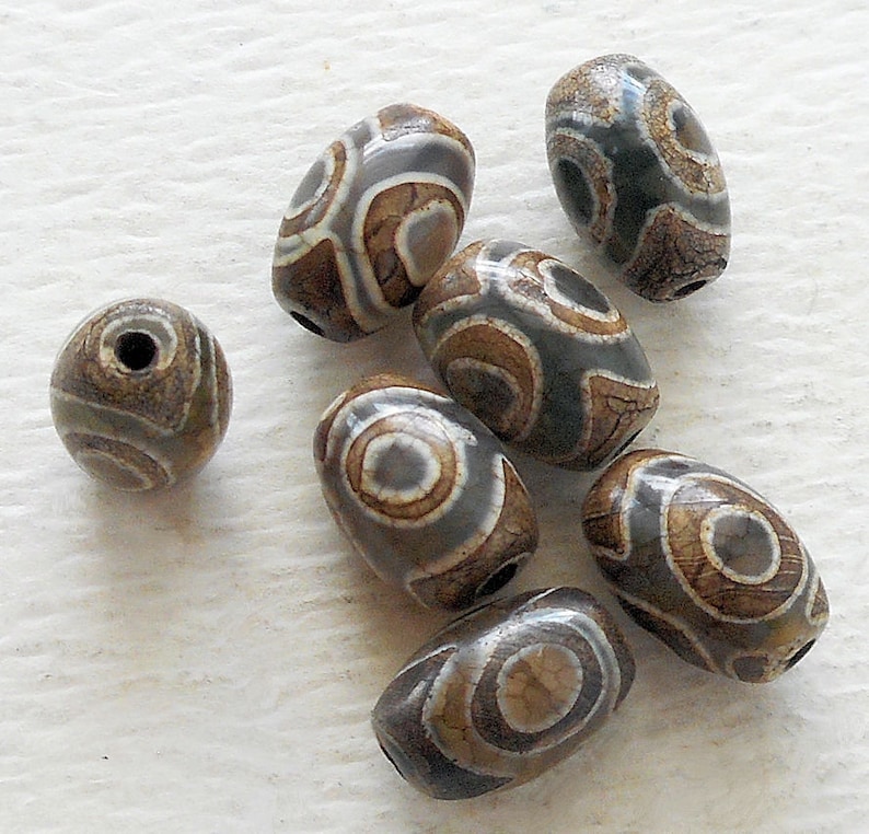 6pcs-12mmX7mm Tibetan Natural veins Agate gemstone barrel beads