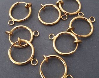 10pcs, 5pairs-Gold Spring Clip Earring Finding, Gold Hoop Clip Earring,Component with Loop Earring Supply-pick the color