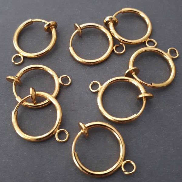 10pcs, 5pairs-Gold Spring Clip Earring Finding, Gold Hoop Clip Earring,Component with Loop Earring Supply-pick the color