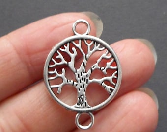 4pcs- 2 loop silver tone life tree Charm connector, life tree earring connector, life tree bracelet connector
