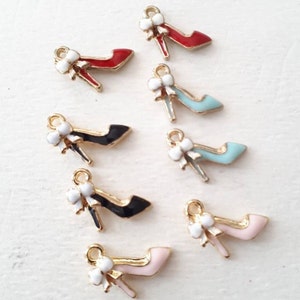 6pcs-gold tone enamel high heel shoe Charm-pick the color