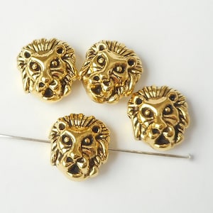 4pcs-gold tone Lion head charm space beads, lion head stopper beads-silver tone available