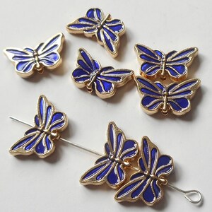 4pcs-2 sided gold tone enamel Butterfly beads-enamel blue gold butterfly space beads