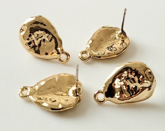 4pcs, 2 Pairs-gold plated brass base textured teardrop Earring Post w/ 1 loop 18mmX12mm, earring findings, minimalist earrings