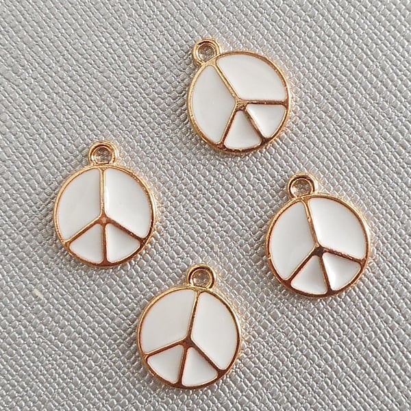 8pcs-gold tone enamel white Peace sign charm, DIY minimalist earrings-black available