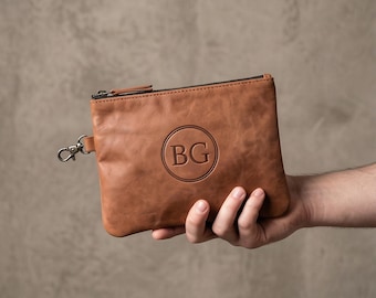 100% Genuine leather golf pouch, Personalized leather golf ball bag, Custom leather golf pouch zipper, Mens golf pouch, Engraved golf pouch