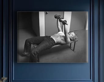 Marilyn Monroe en un gimnasio en Hollywood, 1952. Lienzo decorativo. Imagen vintage de Philippe Halsman. Foto de una celebridad.