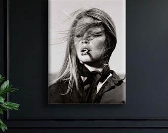 Französische Schönheit Brigitte Bardot Porträt Leinwand Wandkunst - Promi-Foto gerahmtes Poster - Schwarzweiß-Bilddruck