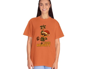 Funny Elf with Mistletoe T-shirt | Feeling Naughty, Christmas Holiday Tee