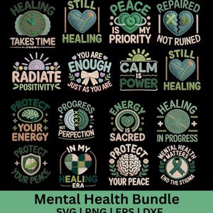Mental Health PNG Bundle, Funny Therapy Stickers, Emotional Support Clipart, Self Care Designs, Trendy Printable PNG Pack