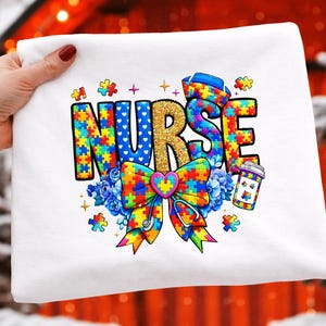 PNG Infermiera per l'autismo, Maglietta per la sensibilizzazione sull'autismo, PNG Regalo per infermiera, File di taglio per infermiera per Cricut, SVG infermiera per bisogni speciali, PNG Mese dell'autismo