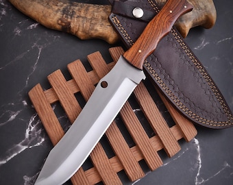 Handmade D2 Hunting Knife | Rosewood Handle, Leather Sheath