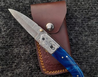 Bladexart Knife | Handmade Folding Knife | Damascus Steel Pocket Knife | EDC Camping Knife | Wood Handle | Survival Gift for Him