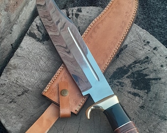 Handmade Bowie Knife |  Handle Leather & Horn | 18 Length |  Gift For Loves.